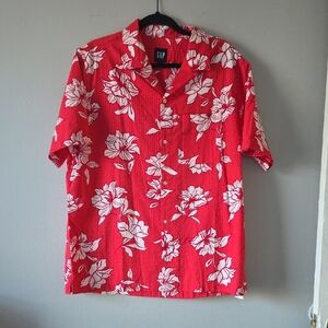 GAP Men's Cotton Floral Button Down Short Sleeve Shirt Color Coral Size L NWT